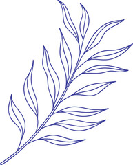 Elegant hand-drawn botanical leaf branch in fine line art style, perfect for nature-inspired designs, eco-friendly branding, minimalist, wedding invitations, and organic packaging.