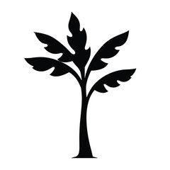 Obraz premium Black Silhouette Banana Tree Vector with Long Leaves and Short Trunk in Tropical Farm Style on White Background Full HD