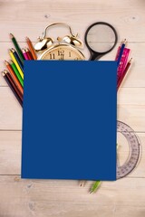 Students desk with blue page