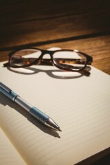 Eyeglasses and pen on book at home © vectorfusionart