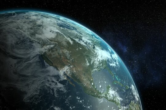 Fototapeta Digitally composite image of earth in space