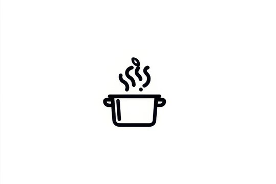 Simple black line art of a cooking pot with steam rising - Powered by Adobe