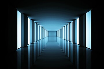 Lit up black modern hallway