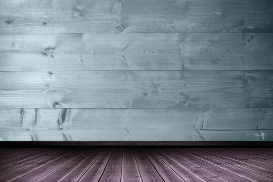 Fototapeta Light gray wood plank wall and darker plank floor are forming minimalistic flat design interior