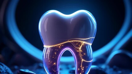 Cracked tooth repairing with sparkling energy in dark