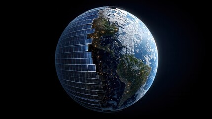 Concept image of Earth halfcovered with solar panels