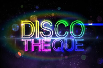 Digitally generated colourful discotheque text