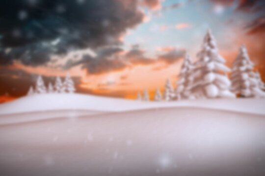 Fototapeta Single large snow-laden evergreen tree is featuring snowflakes and snowdrifts in flat vector design