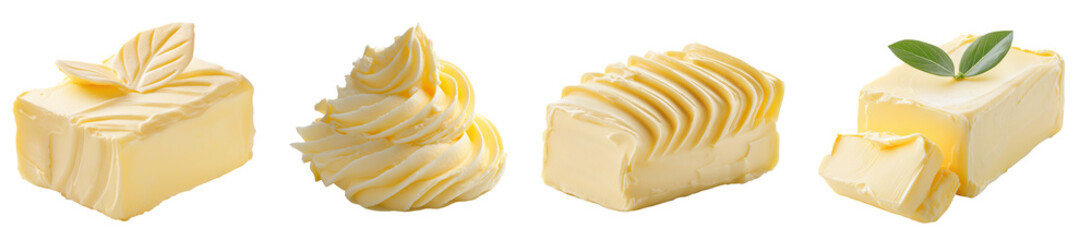 Collection set of butter isolated on white and transparent background, cut out png