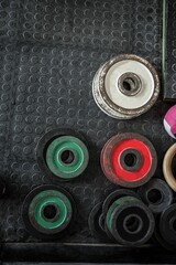 Weights on the studio floor