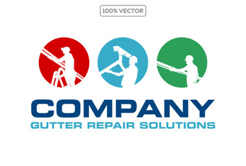 Set of Gutter installation and repair service logo design vector template
