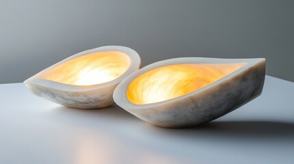 Elegant Design of Contemporary Alabaster Lamps with Soft Glow in Minimalist Setting for Modern Interior Spaces