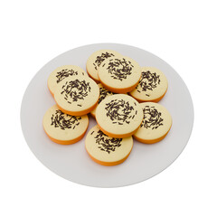 3D illustration of kue cubit, a popular Indonesian snack, served with chocolate sprinkles on top, perfect for sweet food and dessert visuals.