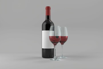 Alcohol bottle with half full wineglasses