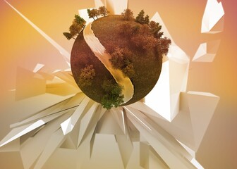 Earth floating before abstract background