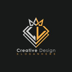 Obraz premium Luxury Letter Logo – Crown & Diamond Monogram for Creative Branding 