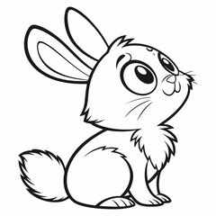Fluffy Cartoon Bunny Icon in BW