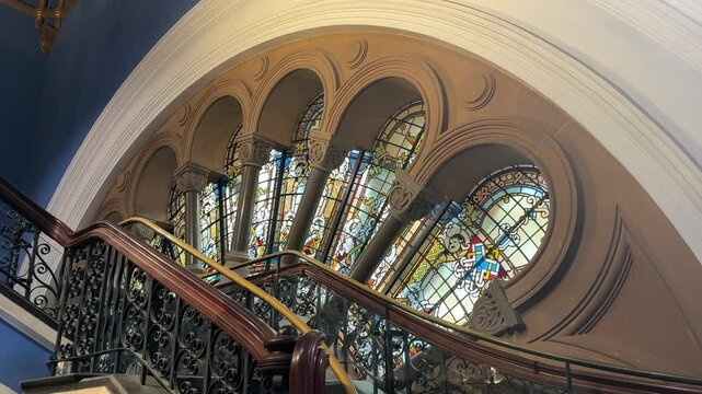 QV Queen Victoria Building Sydney Australia stained glass arches view up stairs