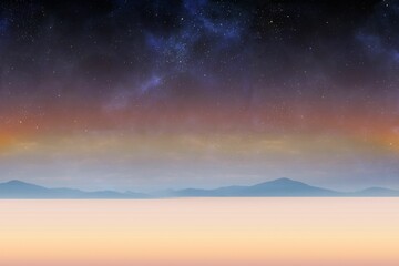 Fototapeta premium Flat design vector art is showing mountain range silhouette over plain under starry twilight sky
