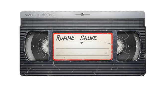 Retro VHS video tape cassette labeled for nostalgic home video or vintage media concept, transparent background