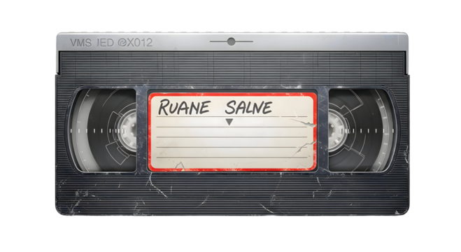 Retro VHS video tape cassette labeled for nostalgic home video or vintage media concept, transparent background