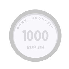 Flat illustration of a 1000 rupiah Indonesian coin with clear design and text. Simple and modern, ideal for financial or economic themes.