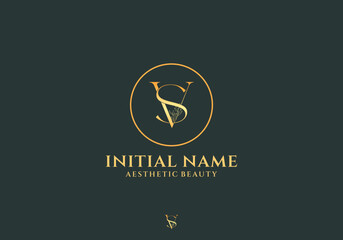 Letter Vs Beauty Logo with Flourish Ornament Luxury	