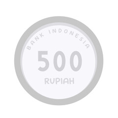 Flat illustration of a 500 rupiah Indonesian coin with clear design and text. Simple and modern, ideal for financial or economic topics.