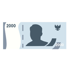 Flat illustration of a 2000 rupiah Indonesian banknote featuring a portrait and national emblem. Simple, modern design, perfect for financial or economic topics.