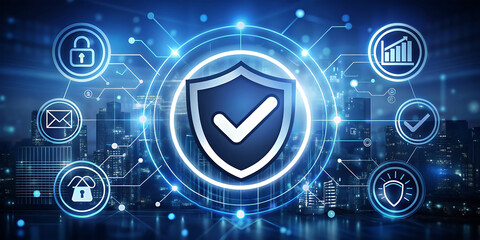 safety, and security, Internet, business, Technology and network concept on blue background