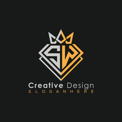 Obraz premium Luxury Letter Logo – Crown & Diamond Monogram for Creative Branding 
