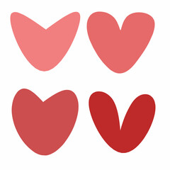 Hand-Drawn Heart Icon Set in Red and Pink Tones. Perfect for Valentine's Day designs, love-themed illustrations, greeting cards, and romantic decor elements