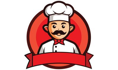 Cartoon chef mascot logo design isolated on white background