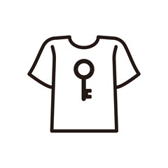T-shirt icon with vintage key design, minimalist black and white style.