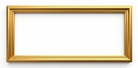 Elegant gold rectangle frame isolated on white , metallic frame, mockup, simple frame