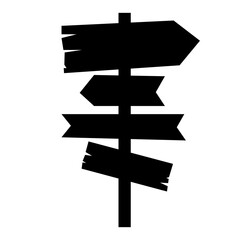 Different black road sign post silhouette.