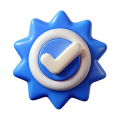 3d blue checkmark badge isolated on transparent background