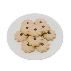 3D illustration of kue semprit, a traditional cookie topped with chocolate, perfect for dessert and snack visuals, offering a sweet and creamy taste.