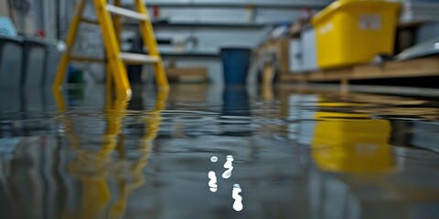 Naklejka premium Ladder, items, flooded basement art.