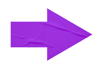 Purple crumpled paper arrow isolated on transparent background