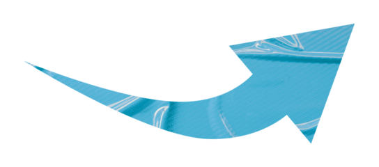 Light blue crumpled paper arrow isolated on transparent background