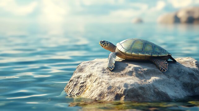 Coastal view of turtles near stony shoreline high resolution picture