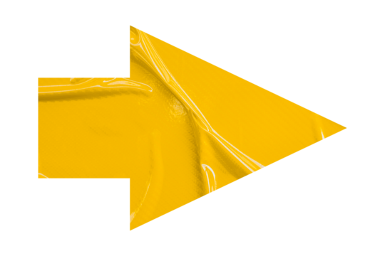 Yellow crumpled paper arrow isolated on transparent background