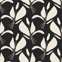 Trendy minimalist seamless botanical pattern with abstract creative hand drawn composition