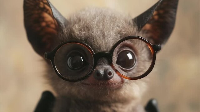 Adorable baby bat wearing round glasses