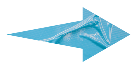 Light blue crumpled paper arrow isolated on transparent background