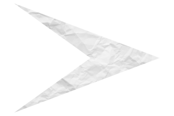 White crumpled paper arrow isolated on transparent background