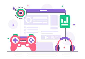 Game Development Vector Illustration Featuring Games, Digital Technology, Programming, and Coding for the Technical Aspects of Creating Video Games