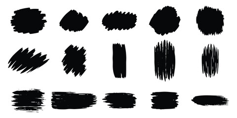 Hand drawn brush stroke and splatter shapes ideal for modern grunge design use.