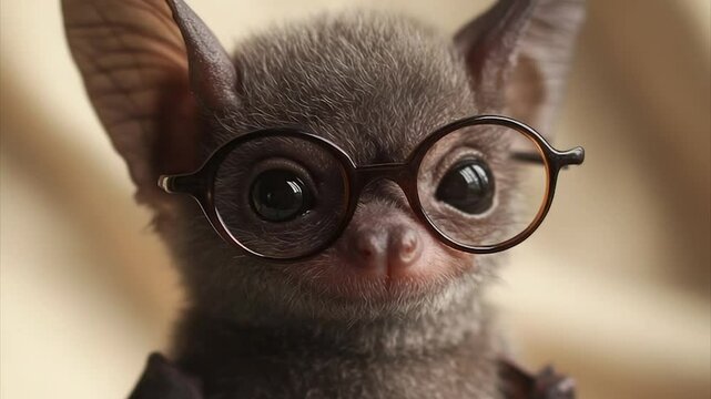 Adorable baby bat wearing round spectacles